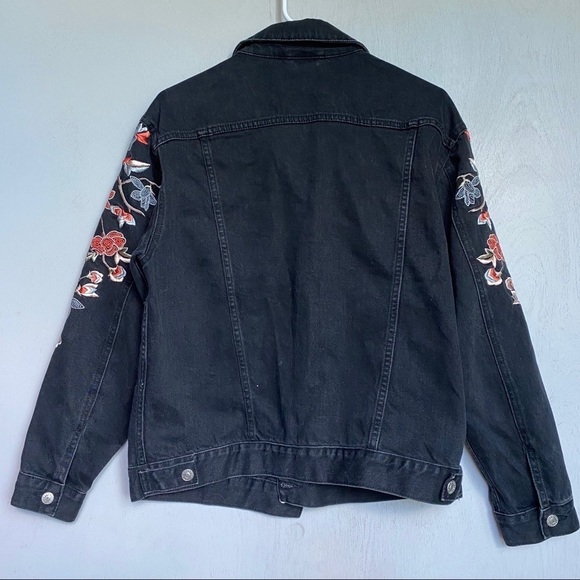 Topshop Black Denim Jacket w/ Bird Embroidery - Picture 5 of 7